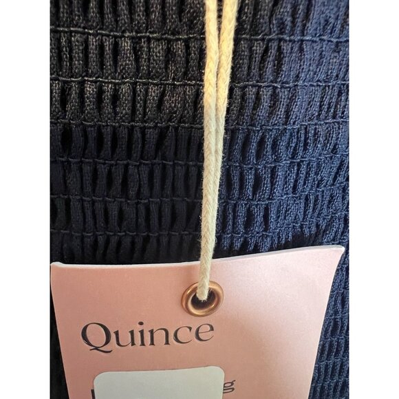 Quince 100% European Linen Smocked Mini Dress Large Navy Blue Puff Sleeves - Picture 8 of 10